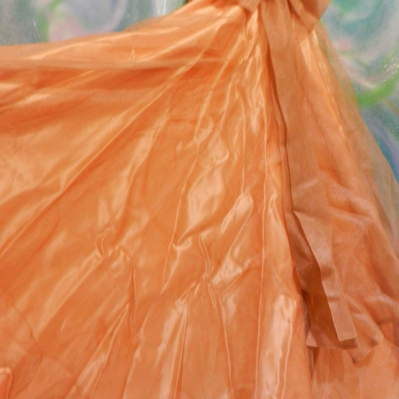 VTG Hand crafted OOAK ballgown metallic golden peach satin lace prom maxi dress - Picture 5 of 7